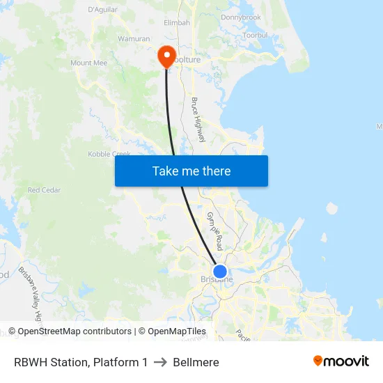 RBWH Station, Platform 1 to Bellmere map