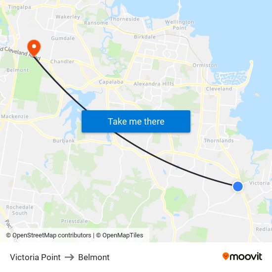 Victoria Point to Belmont map