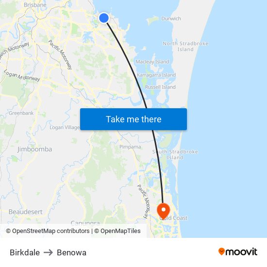 Birkdale to Benowa map