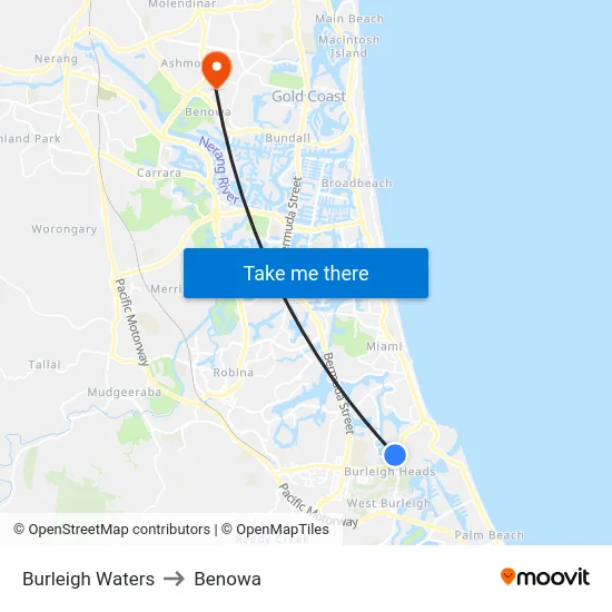 Burleigh Waters to Benowa map