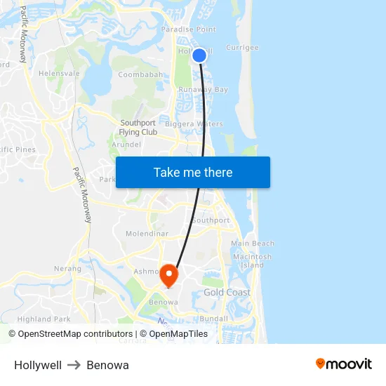 Hollywell to Benowa map