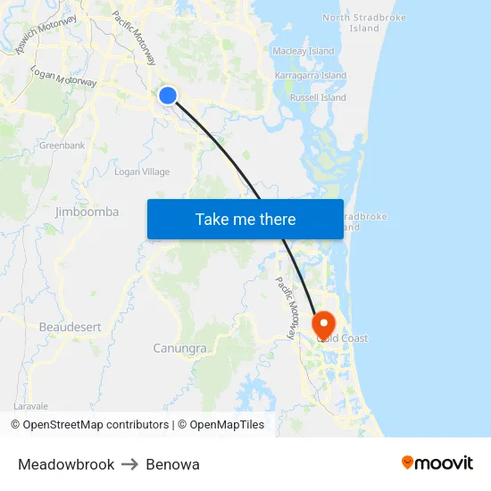 Meadowbrook to Benowa map