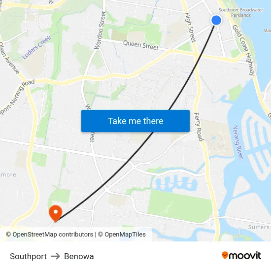 Southport to Benowa map