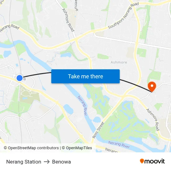 Nerang Station to Benowa map
