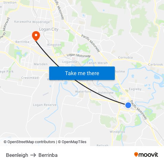 Beenleigh to Berrinba map