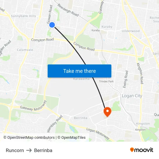 Runcorn to Berrinba map
