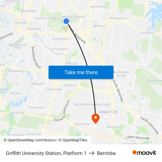 Griffith University Station, Platform 1 to Berrinba map