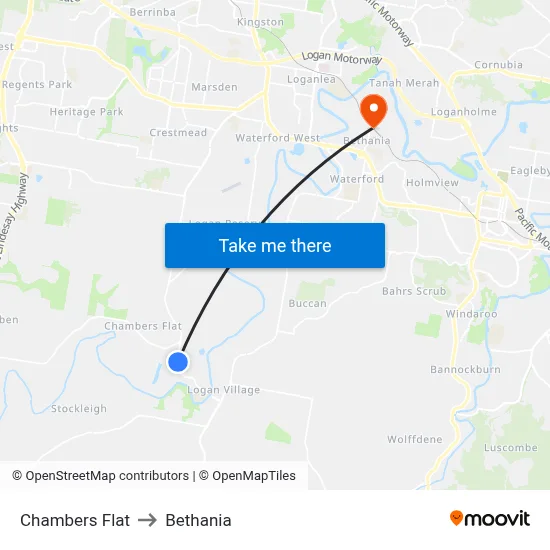 Chambers Flat to Bethania map