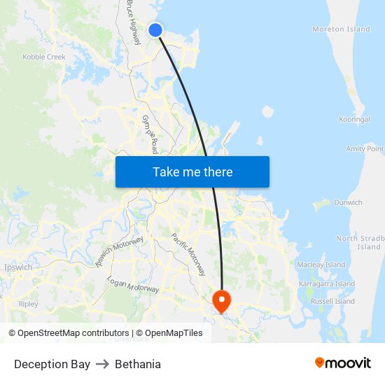 Deception Bay to Bethania map