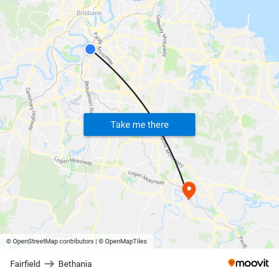 Fairfield to Bethania map
