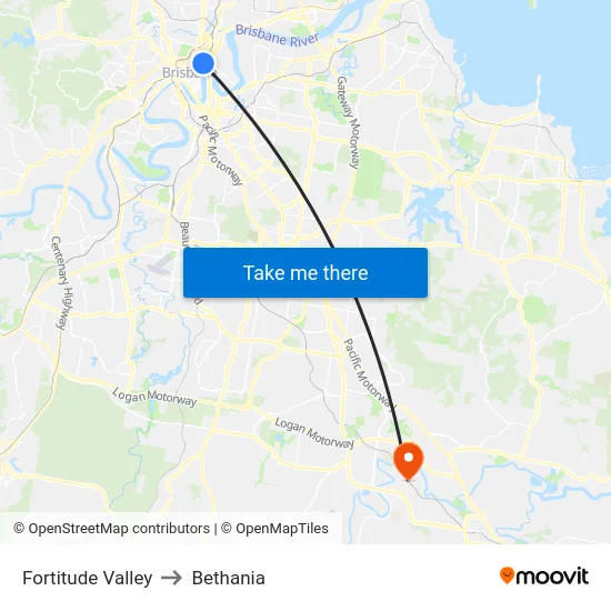 Fortitude Valley to Bethania map