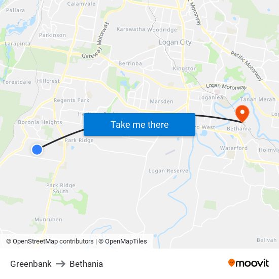 Greenbank to Bethania map