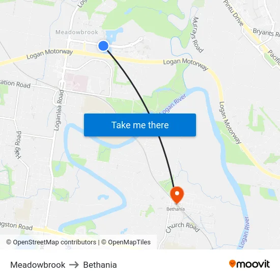 Meadowbrook to Bethania map