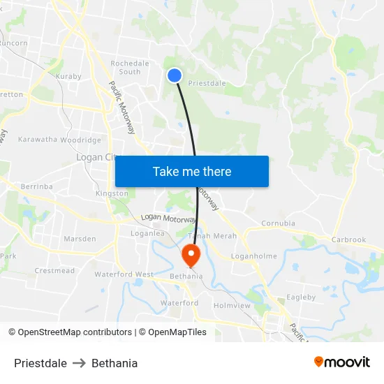 Priestdale to Bethania map