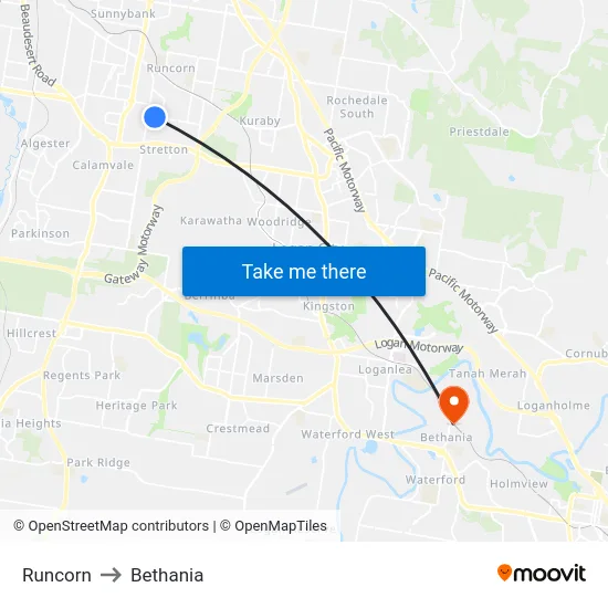 Runcorn to Bethania map