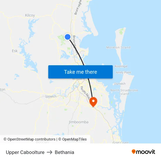 Upper Caboolture to Bethania map