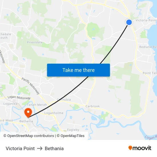 Victoria Point to Bethania map