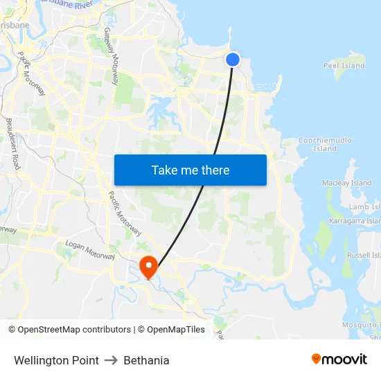Wellington Point to Bethania map