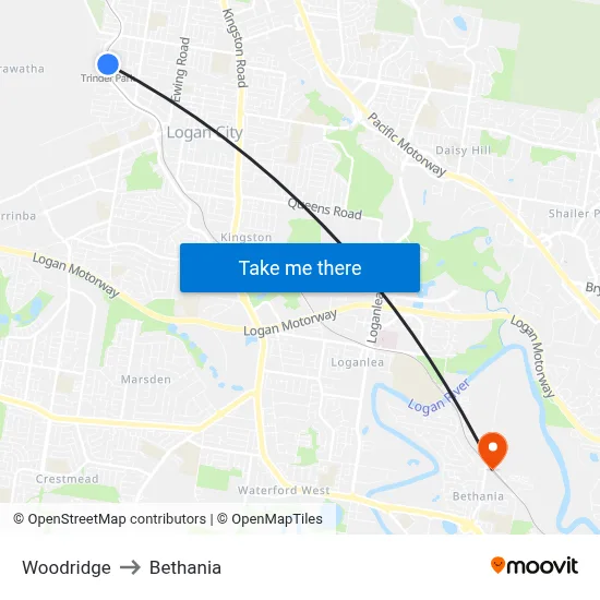 Woodridge to Bethania map