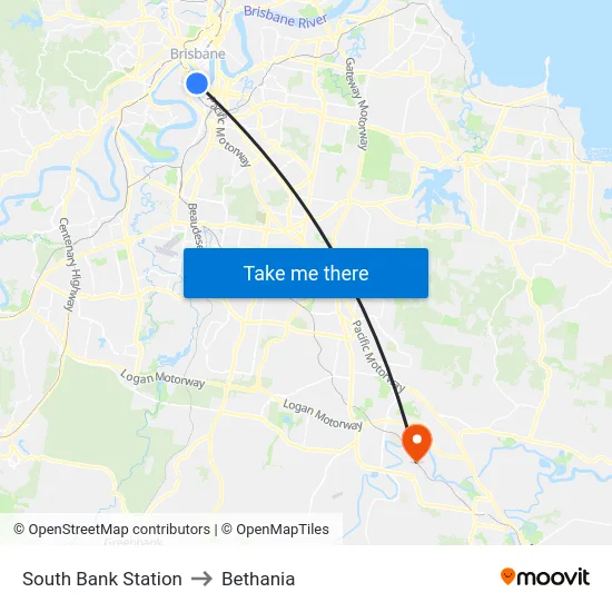 South Bank Station to Bethania map