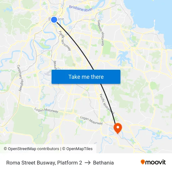 Roma Street Busway, Platform 2 to Bethania map