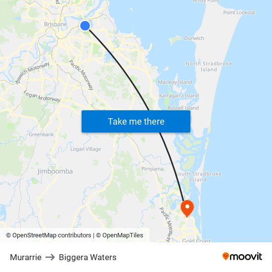 Murarrie to Biggera Waters map