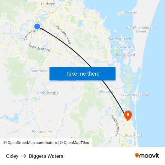 Oxley to Biggera Waters map