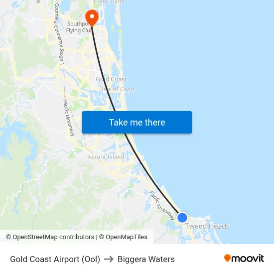 Gold Coast Airport (Ool) to Biggera Waters map