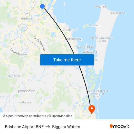 Brisbane Airport BNE to Biggera Waters map