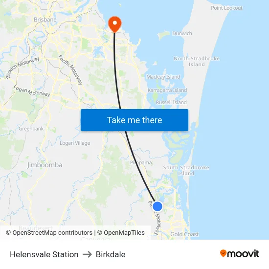 Helensvale Station to Birkdale map