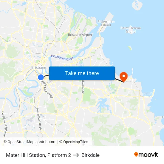 Mater Hill Station, Platform 2 to Birkdale map