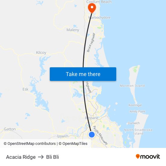 Acacia Ridge to Bli Bli map