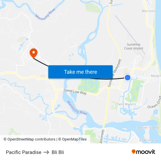 Pacific Paradise to Bli Bli map