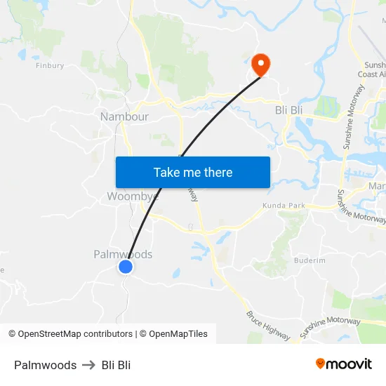 Palmwoods to Bli Bli map
