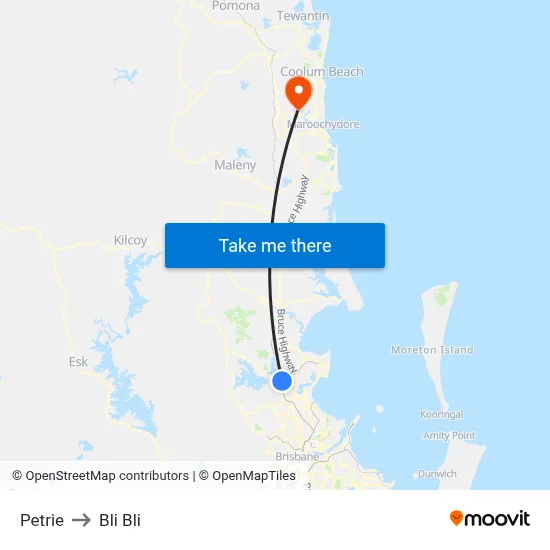 Petrie to Bli Bli map