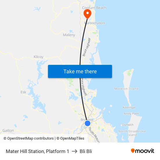 Mater Hill Station, Platform 1 to Bli Bli map