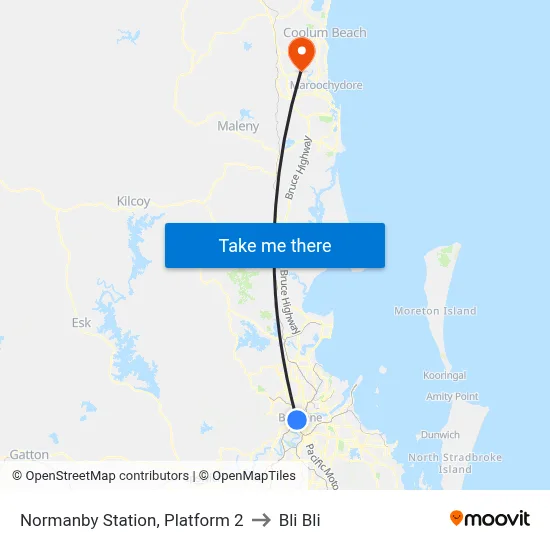 Normanby Station, Platform 2 to Bli Bli map