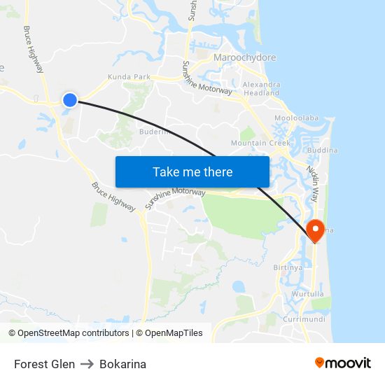 Forest Glen to Bokarina map