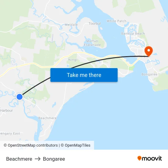 Beachmere to Bongaree map
