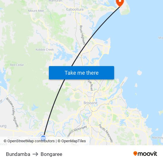 Bundamba to Bongaree map