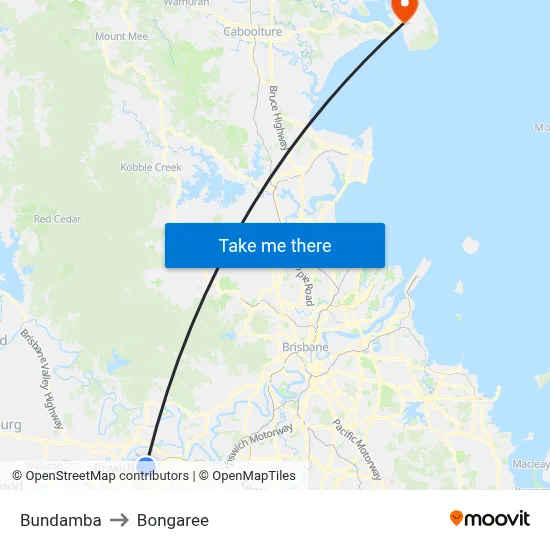 Bundamba to Bongaree map