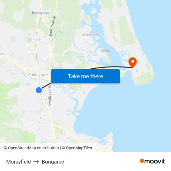 Morayfield to Bongaree map