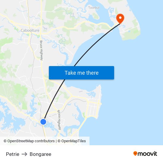 Petrie to Bongaree map