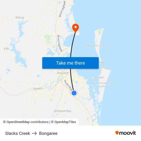 Slacks Creek to Bongaree map