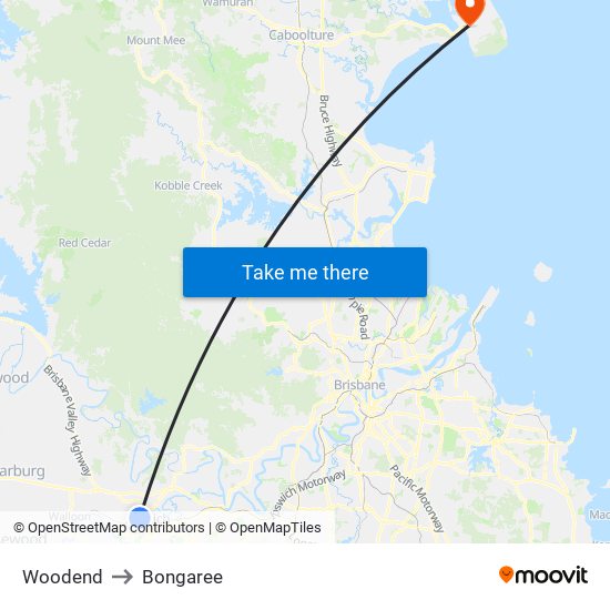 Woodend to Bongaree, Brisbane with public transportation