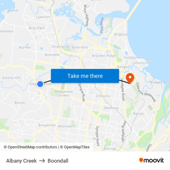 Albany Creek to Boondall map