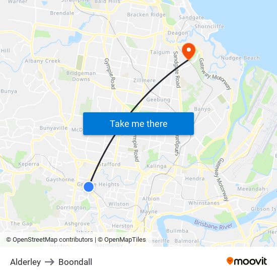 Alderley to Boondall map