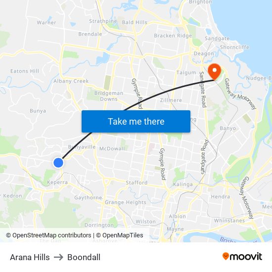 Arana Hills to Boondall map