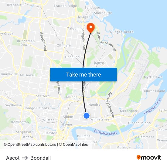 Ascot to Boondall map