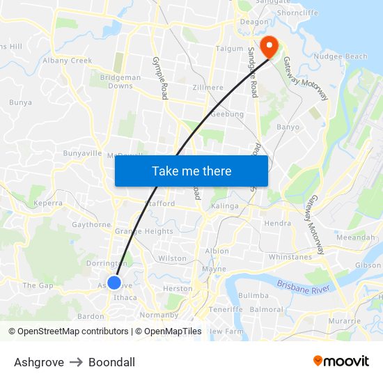 Ashgrove to Boondall map